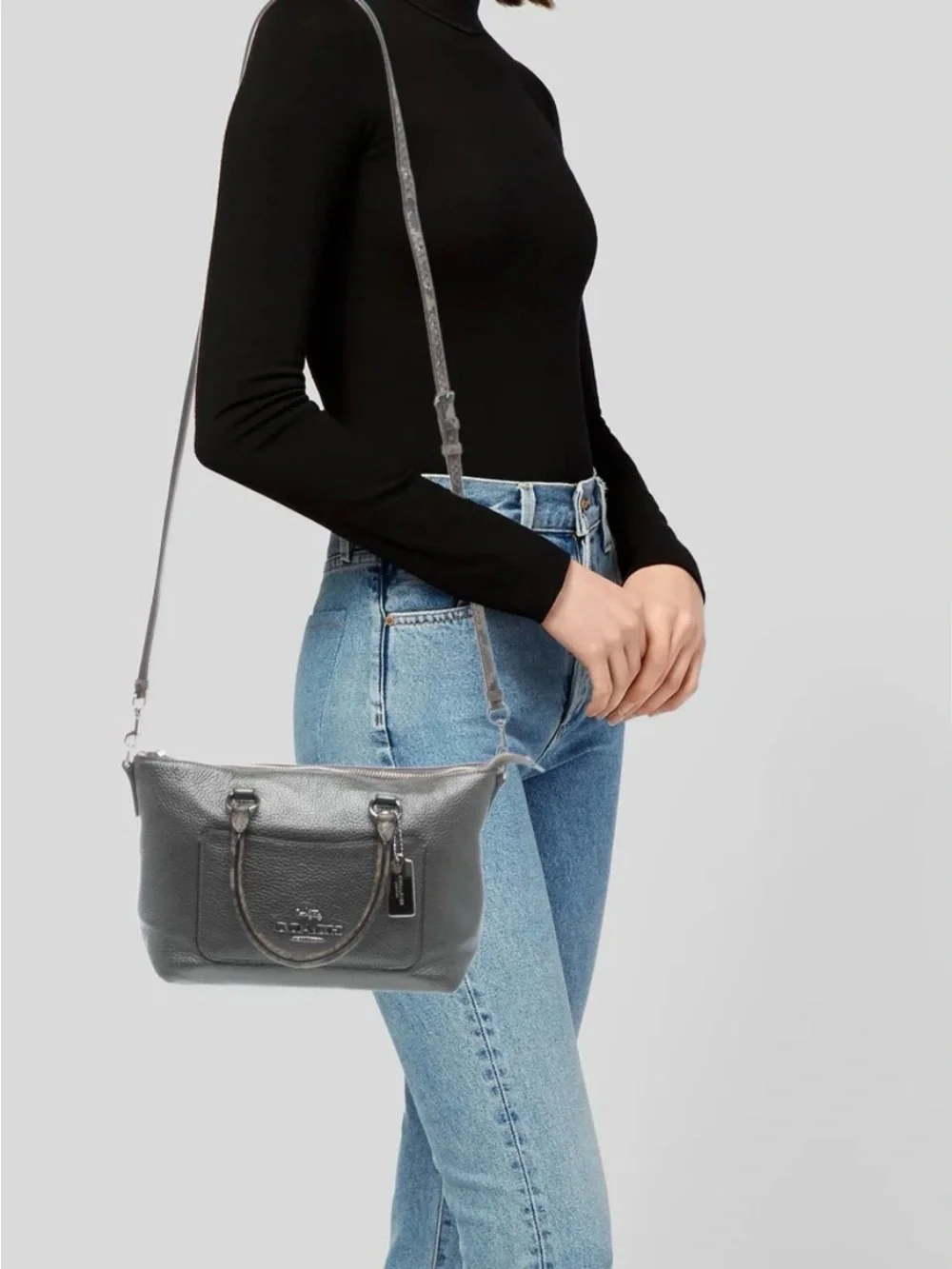 Coach Mini Emma Metallic Pebbled Leather Satchel